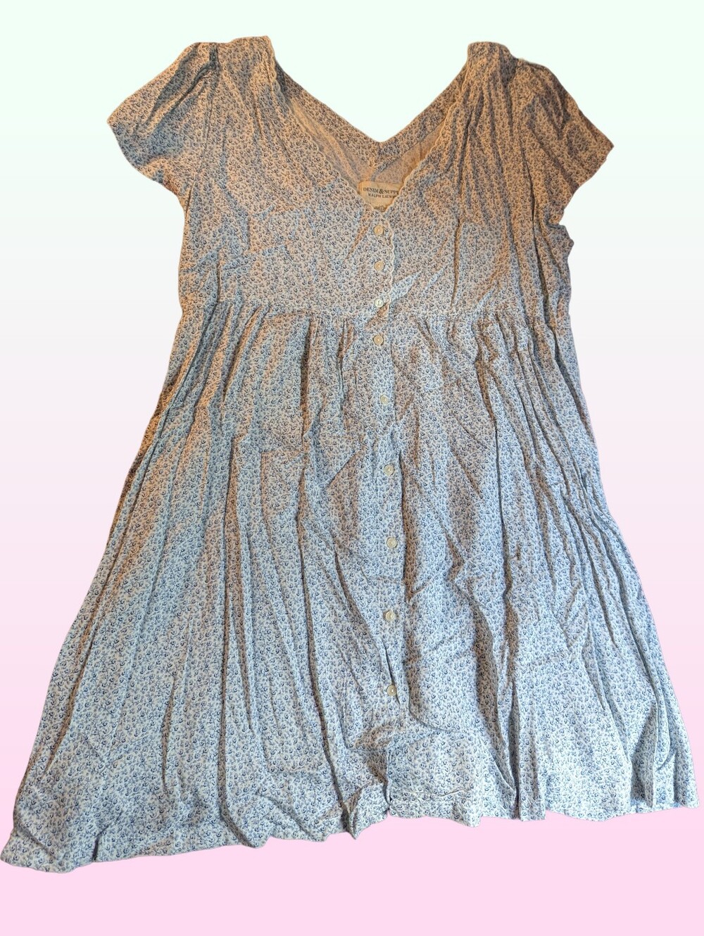 Ralph Lauren Denim & Supply Floral Button Front Mini Dress Large Scalloped